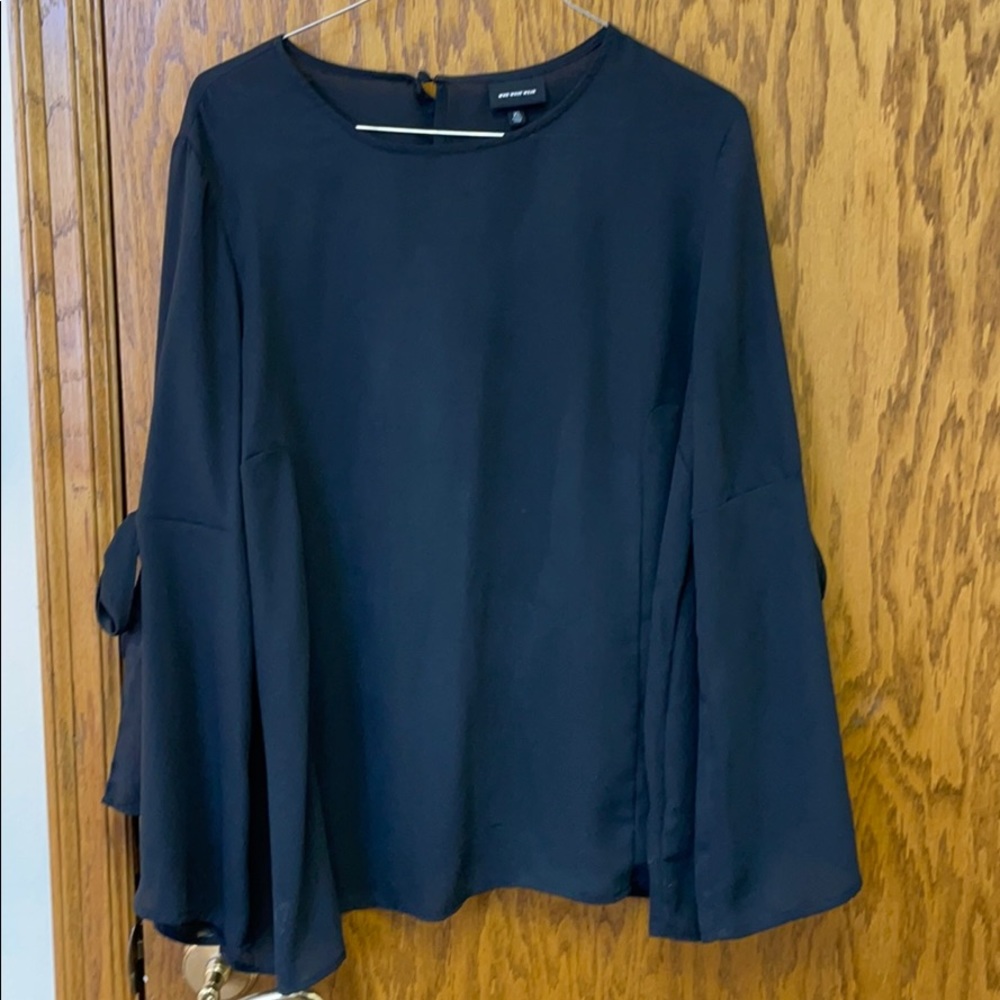 Who What Wear black blouse with bell sleeves